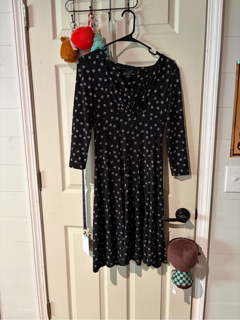 Ralph Lauren Black Long Sleeve Printed Fit-and-Flare Dress